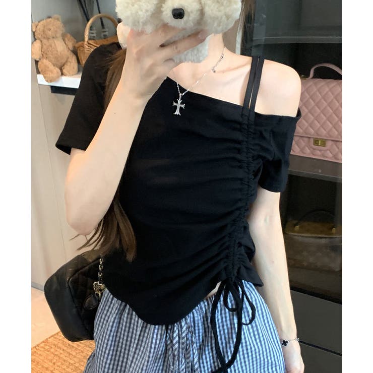 ワンショルダーサイドシャーリングトップス トップス ワンショルダー | kirakiraShop  | 詳細画像3 