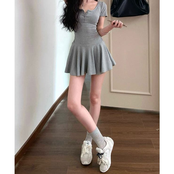 ワンピース andwang kirakira mini dress ヘンリーネックタイトミニワンピース 2色 ミニワンピース[品番