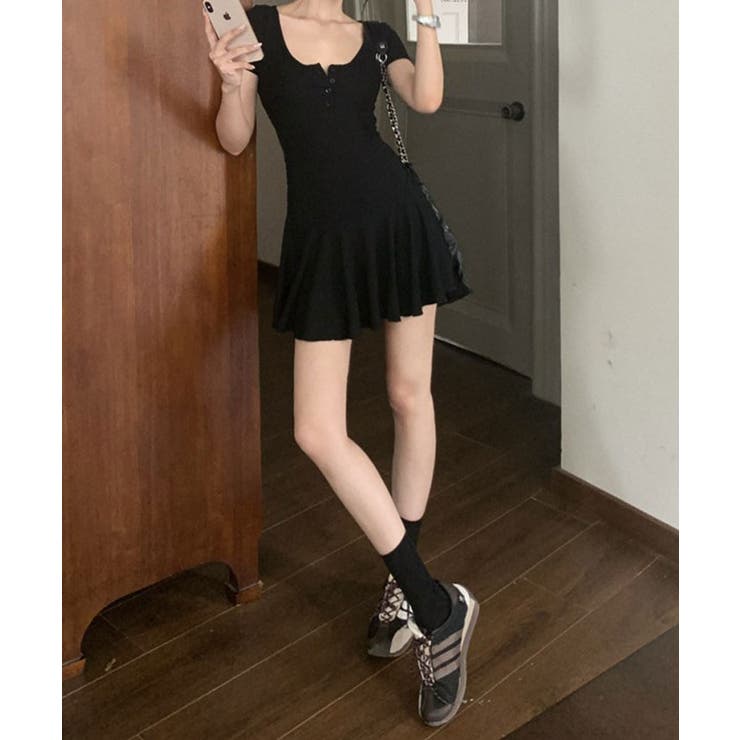 ワンピース andwang kirakira mini dress ヘンリーネックタイトミニワンピース 2色 ミニワンピース[品番