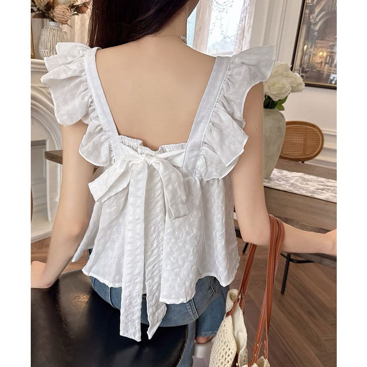 フリルショルダーバックリボントップス トップス 可愛い | kirakiraShop  | 詳細画像11 