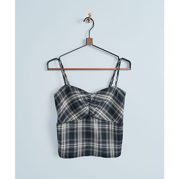 チェック柄ビスチェ&カーディガンセット トップス アンサンブル