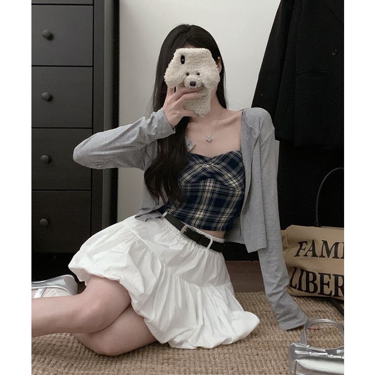 チェック柄ビスチェ&カーディガンセット トップス アンサンブル | kirakiraShop  | 詳細画像11 