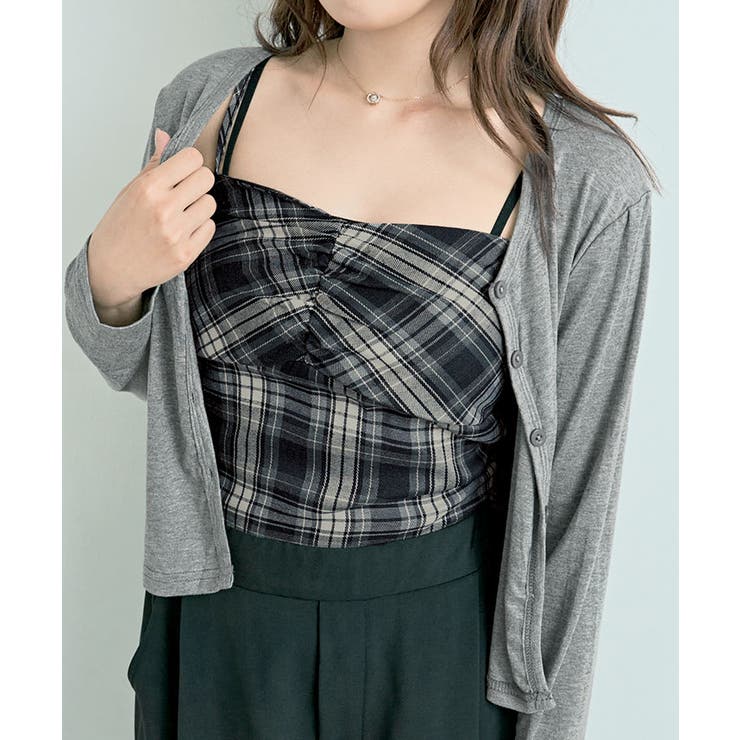 チェック柄ビスチェ&カーディガンセット トップス アンサンブル | kirakiraShop  | 詳細画像15 