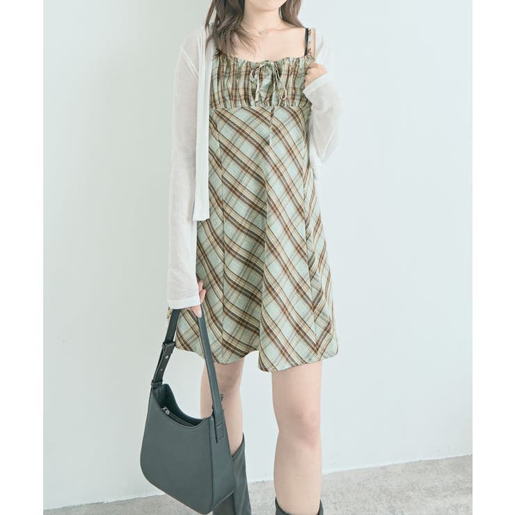 リップサービス チェック柄キャミワンピースSサイズ チェック柄リボンキャミワンピース ワンピース チェック柄[品番