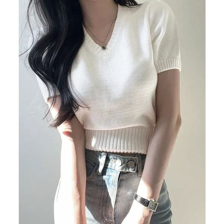 Vネックラグラン半袖ニットソー カットソー ニット | kirakiraShop  | 詳細画像2 