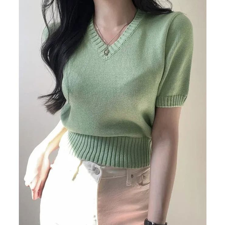 Vネックラグラン半袖ニットソー カットソー ニット | kirakiraShop  | 詳細画像11 