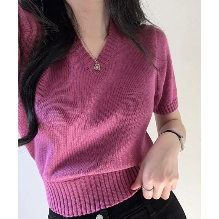 Vネックラグラン半袖ニットソー カットソー ニット | kirakiraShop  | 詳細画像13 