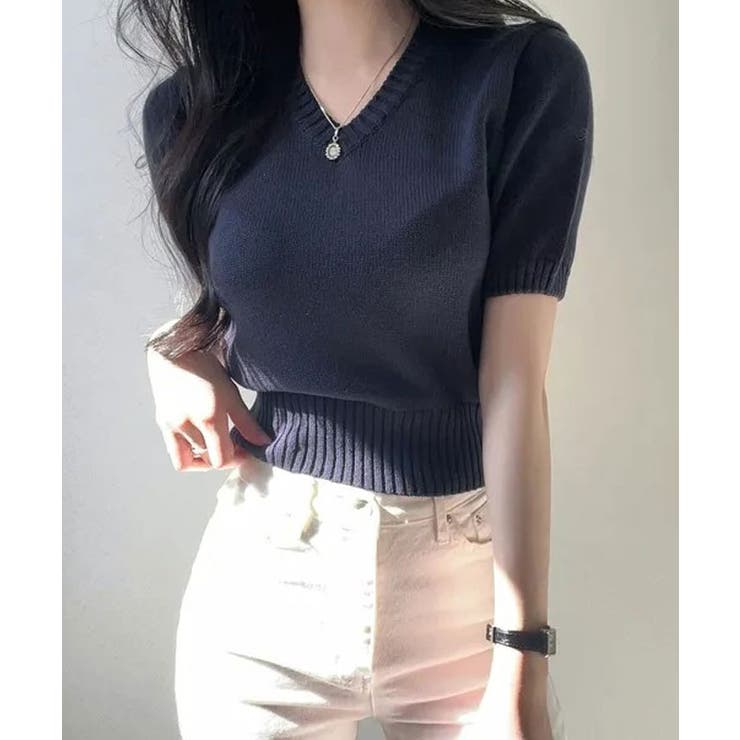 Vネックラグラン半袖ニットソー カットソー ニット | kirakiraShop  | 詳細画像3 