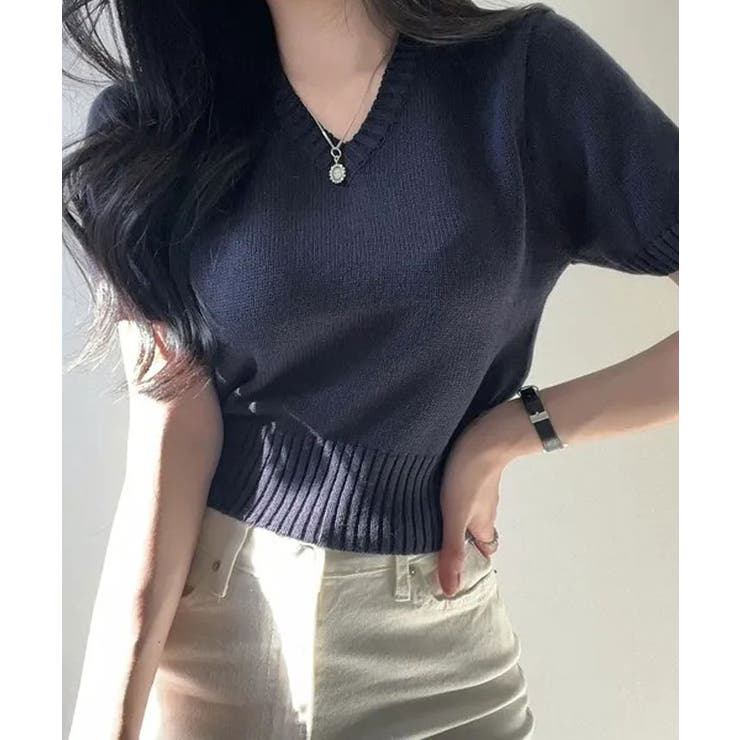 Vネックラグラン半袖ニットソー カットソー ニット | kirakiraShop  | 詳細画像4 