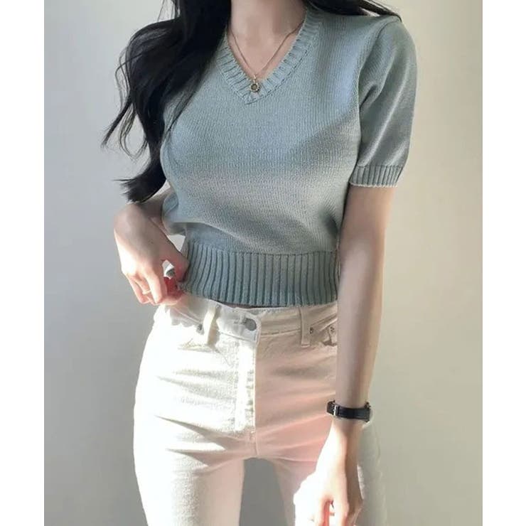 Vネックラグラン半袖ニットソー カットソー ニット | kirakiraShop  | 詳細画像5 