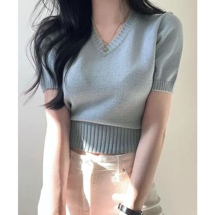 Vネックラグラン半袖ニットソー カットソー ニット | kirakiraShop  | 詳細画像7 