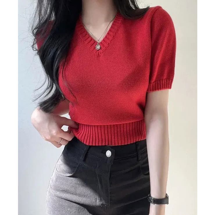 Vネックラグラン半袖ニットソー カットソー ニット | kirakiraShop  | 詳細画像8 