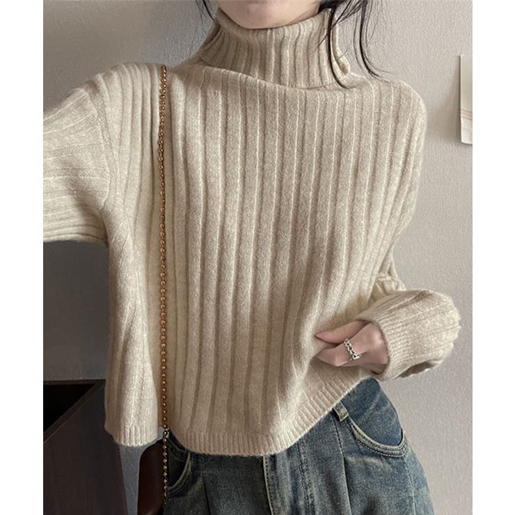 クロップド丈タートルネックリブニット カットソー ニット | kirakiraShop  | 詳細画像21 