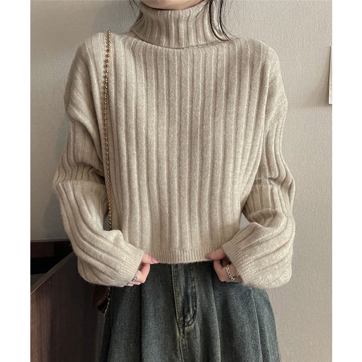 クロップド丈タートルネックリブニット カットソー ニット | kirakiraShop  | 詳細画像23 