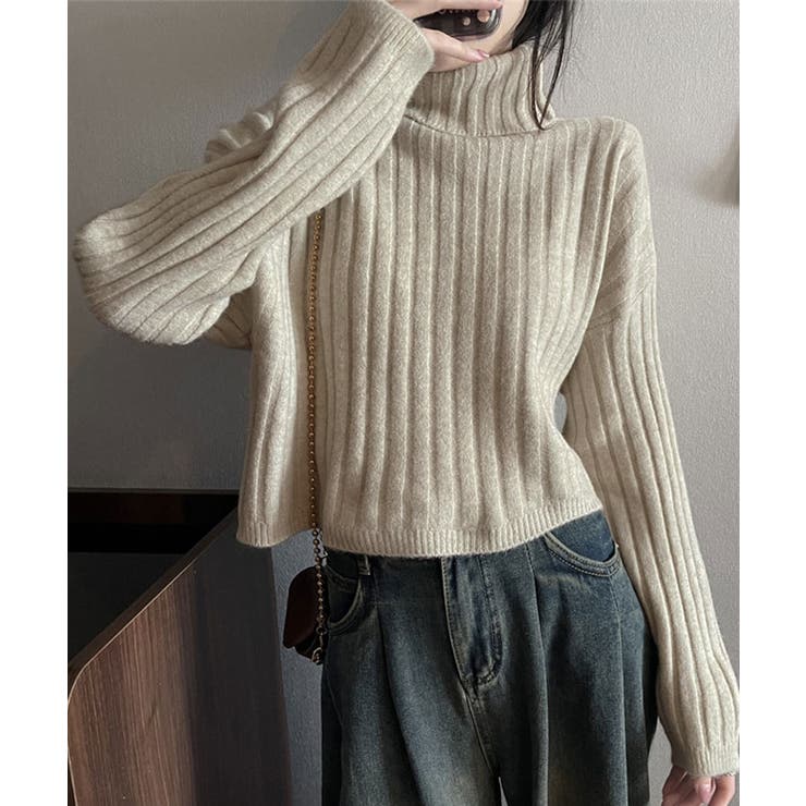 クロップド丈タートルネックリブニット カットソー ニット | kirakiraShop  | 詳細画像25 