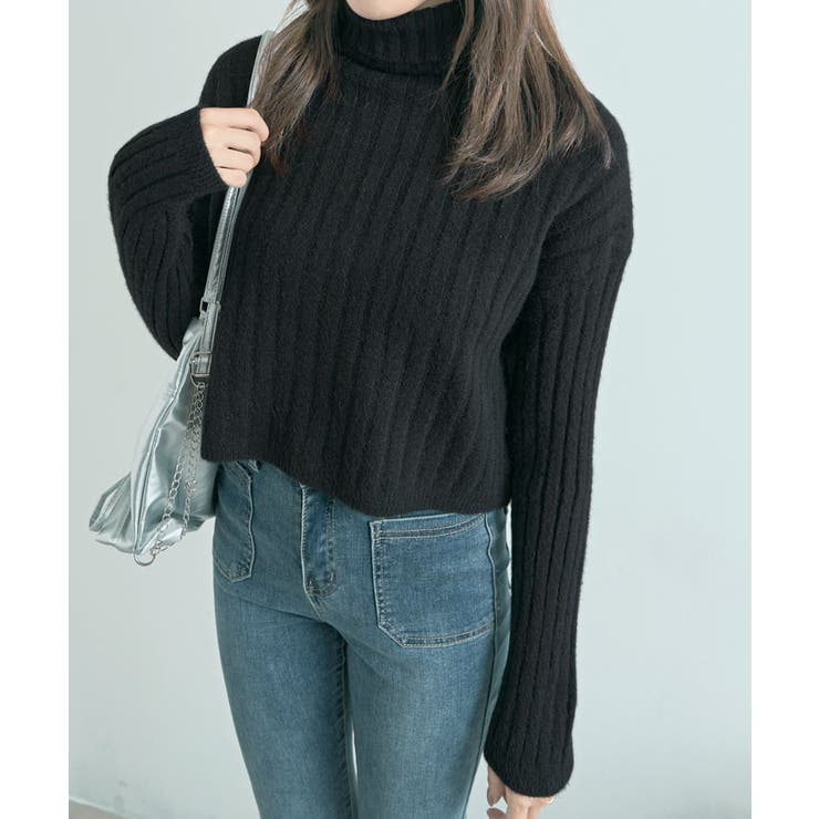 クロップド丈タートルネックリブニット カットソー ニット | kirakiraShop  | 詳細画像7 