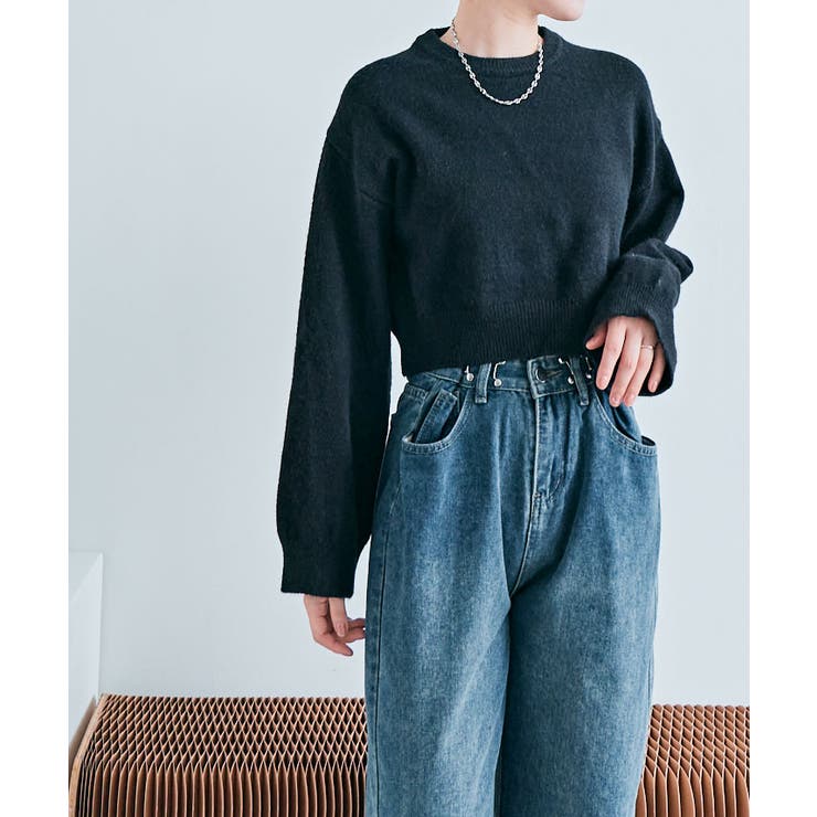 長袖クルーネックショート丈ニット トップス ニット | kirakiraShop  | 詳細画像2 