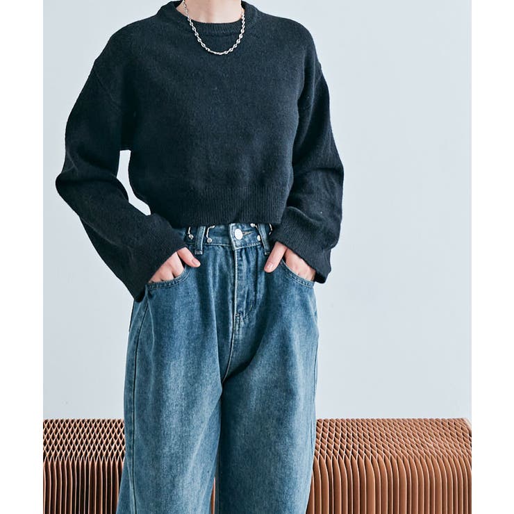 長袖クルーネックショート丈ニット トップス ニット | kirakiraShop  | 詳細画像12 