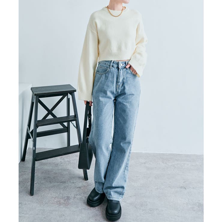 長袖クルーネックショート丈ニット トップス ニット | kirakiraShop  | 詳細画像17 