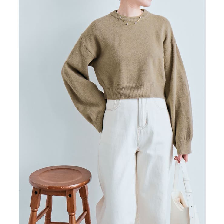 長袖クルーネックショート丈ニット トップス ニット | kirakiraShop  | 詳細画像35 