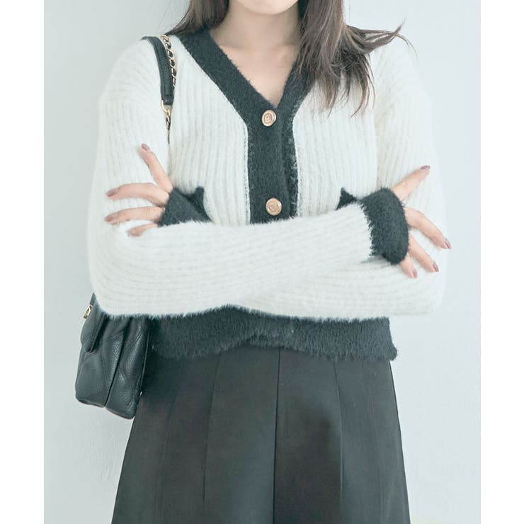 ホワイト | バイカラーニットカーディガン トップス カーディガン | kirakiraShop 