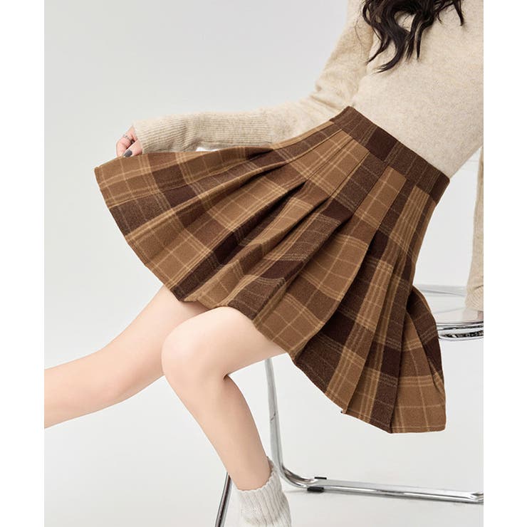 チェック柄プリーツミニスカート 3サイズ ボトムス[品番