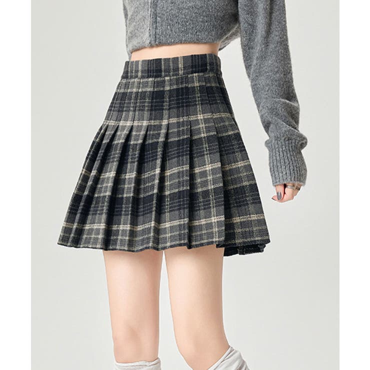 チェック柄プリーツスカート チェック柄プリーツミニスカート 3サイズ ボトムス[品番