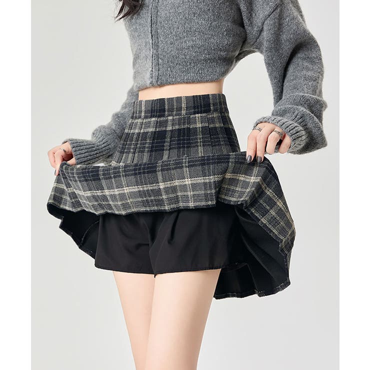 チェック柄プリーツミニスカート 3サイズ ボトムス[品番