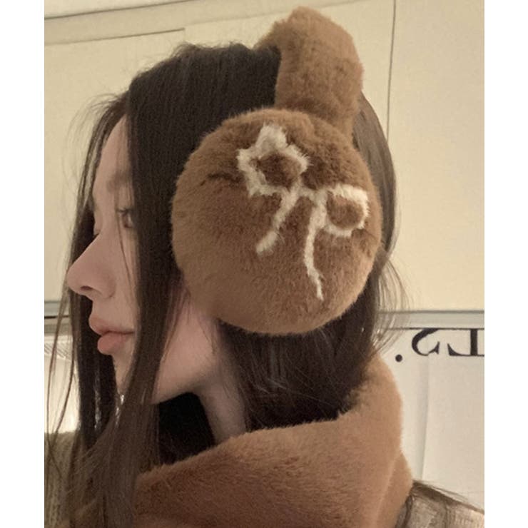 リボンフェイクファーイヤーマフ フェイクファー 耳当て[品番