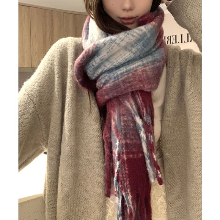 チェック柄モヘアライクマフラー マフラー モヘアライク[品番
