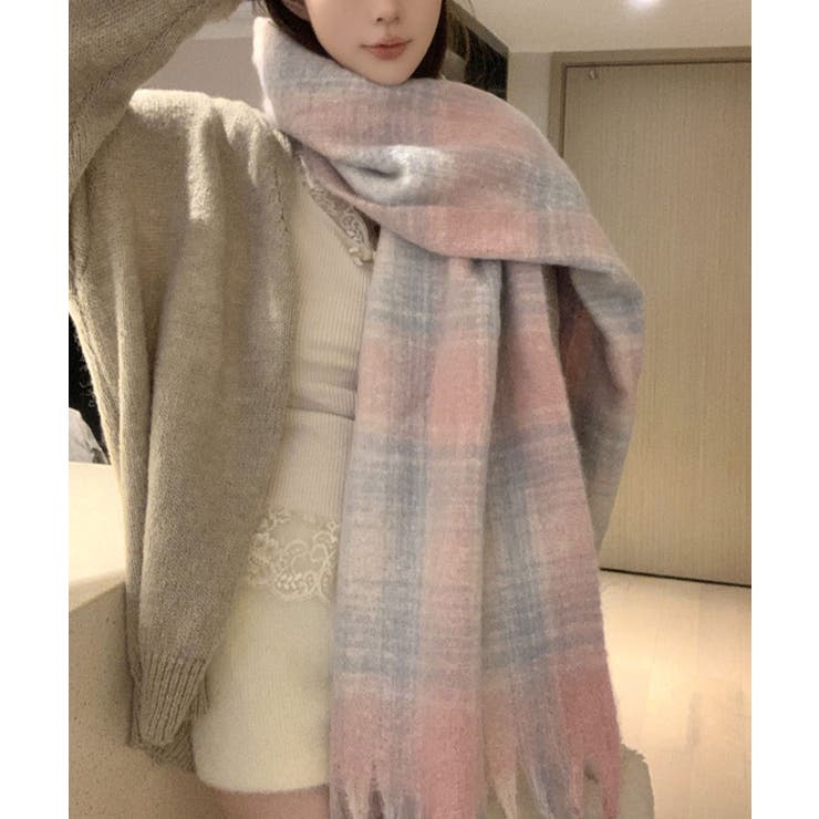 ピンク | チェック柄モヘアライクマフラー マフラー モヘアライク | kirakiraShop 