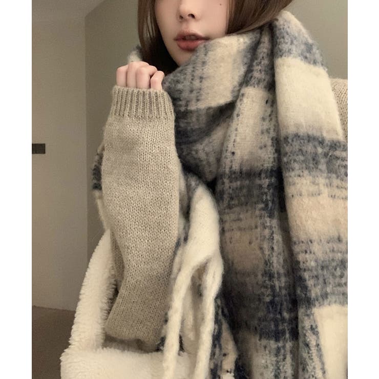 チェック柄モヘアライクマフラー マフラー モヘアライク | kirakiraShop  | 詳細画像2 