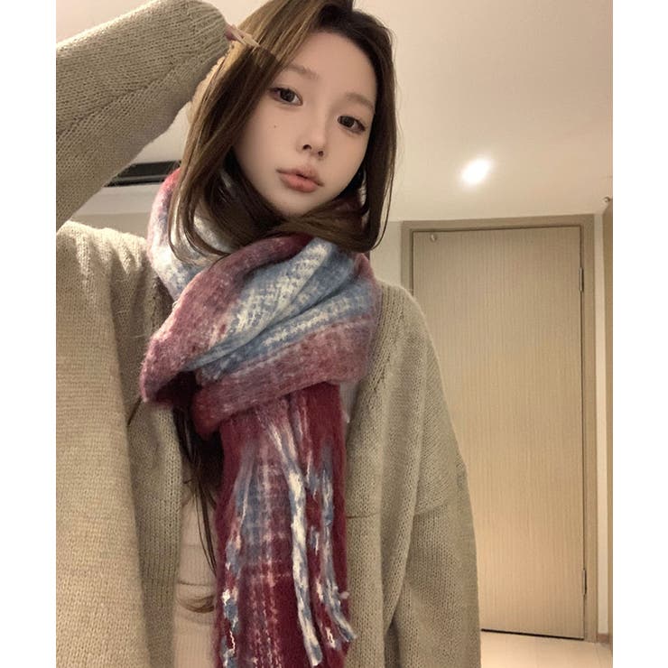 COS チェック柄マフラー モヘア OVERSIZED CHECK SCARF オーバーサイズモヘアマフラー ブラウン