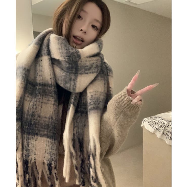 チェック柄モヘアライクマフラー マフラー モヘアライク | kirakiraShop  | 詳細画像3 