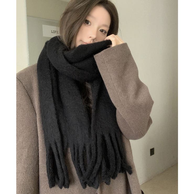 ホワイト モヘア風 マフラー フリンジ付き ホワイト モヘア風 マフラー フリンジ付き