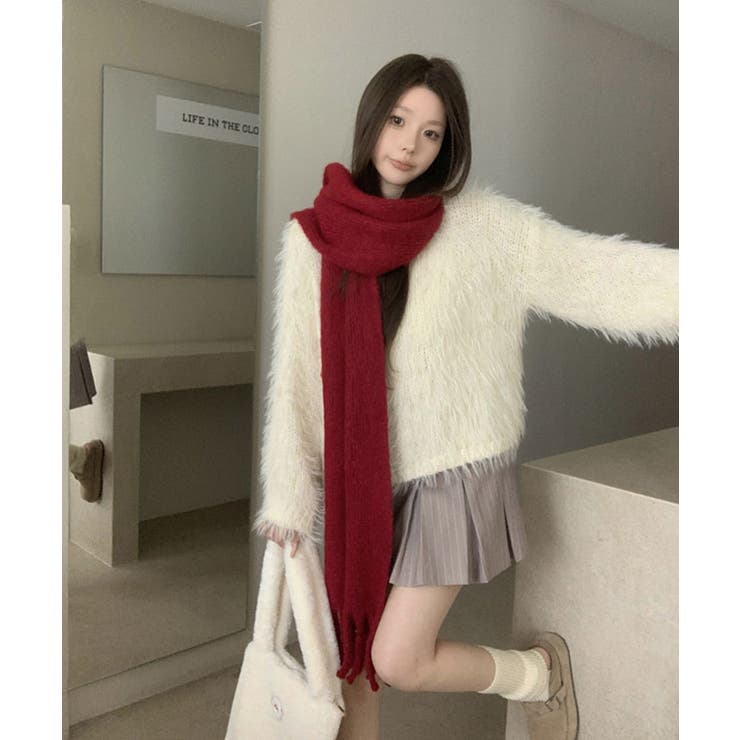 モヘアライクフリンジマフラー マフラー フリンジ[品番：IK000008267