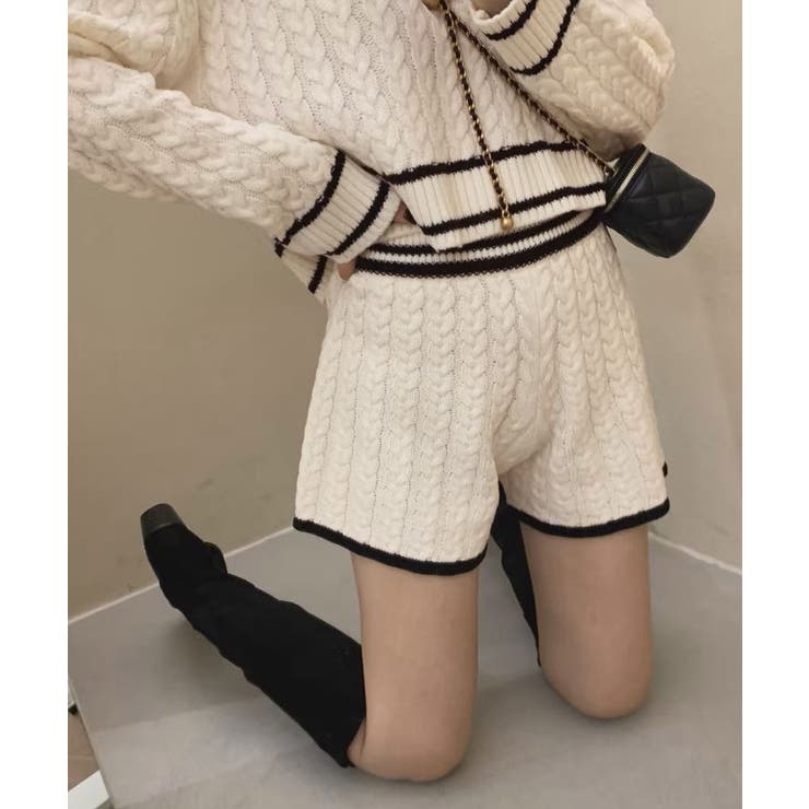 Vネックラインニット＋ニットショートパンツセットアップ セットアップ トップス | kirakiraShop  | 詳細画像15 