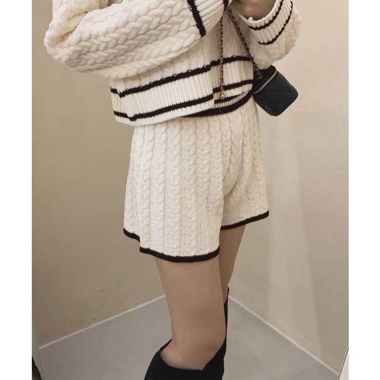 Vネックラインニット＋ニットショートパンツセットアップ セットアップ トップス | kirakiraShop  | 詳細画像9 