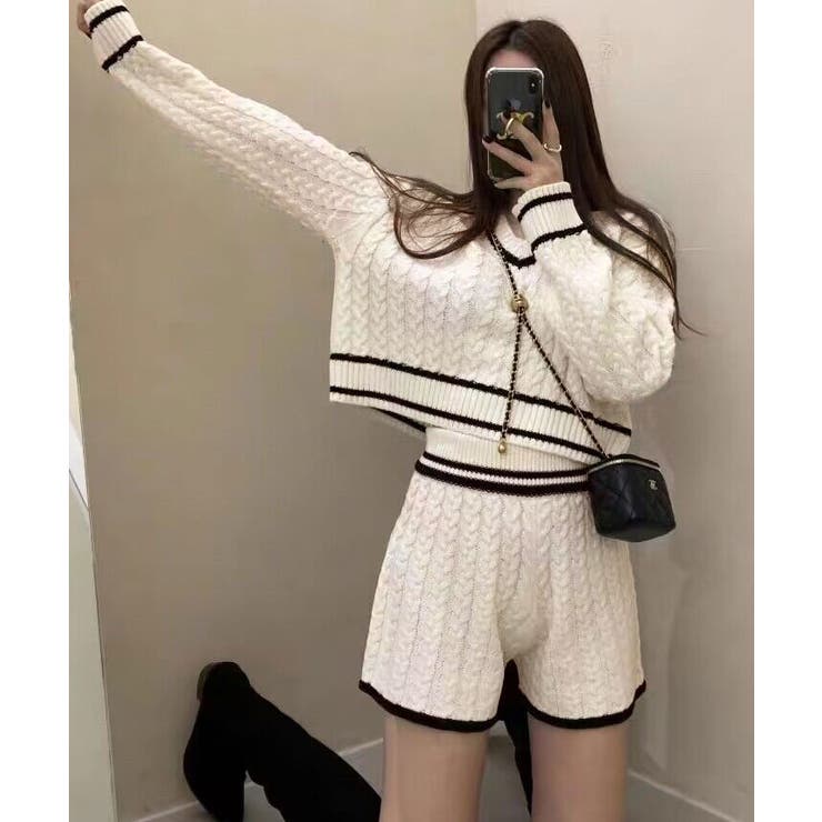 Vネックラインニット＋ニットショートパンツセットアップ セットアップ トップス | kirakiraShop  | 詳細画像10 