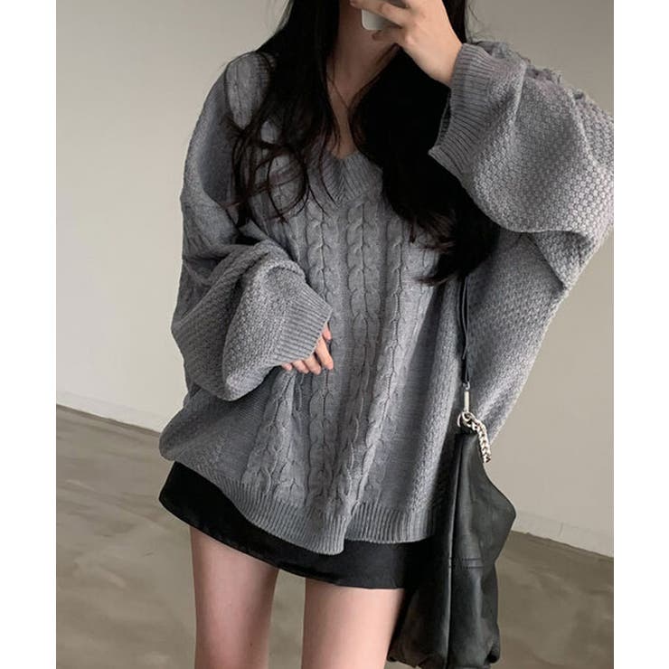 Vネックオーバーサイズニット トップス Vネック | kirakiraShop  | 詳細画像16 