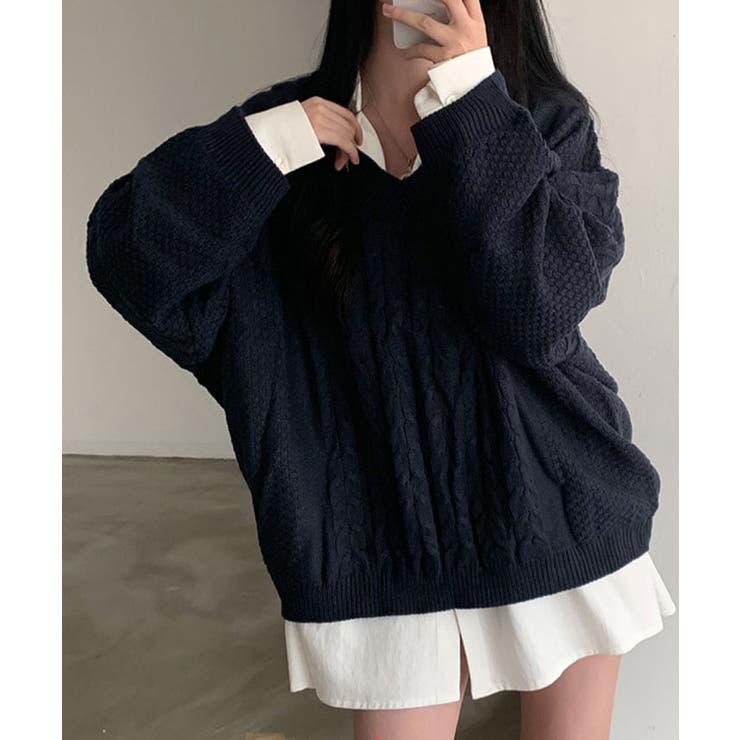 Vネックオーバーサイズニット トップス Vネック | kirakiraShop  | 詳細画像31 
