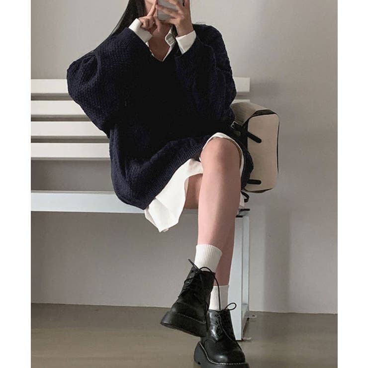 Vネックオーバーサイズニット トップス Vネック | kirakiraShop  | 詳細画像36 