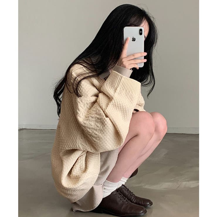 Vネックオーバーサイズニット トップス Vネック | kirakiraShop  | 詳細画像9 