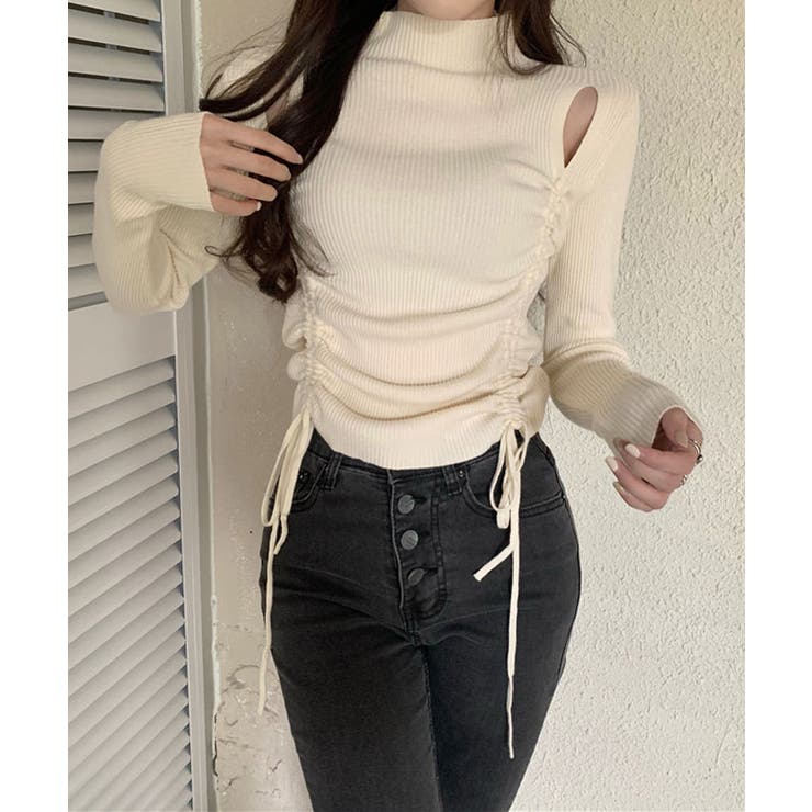 ショルダースリットギャザーリブ長袖トップス トップス 長袖 | kirakiraShop  | 詳細画像11 