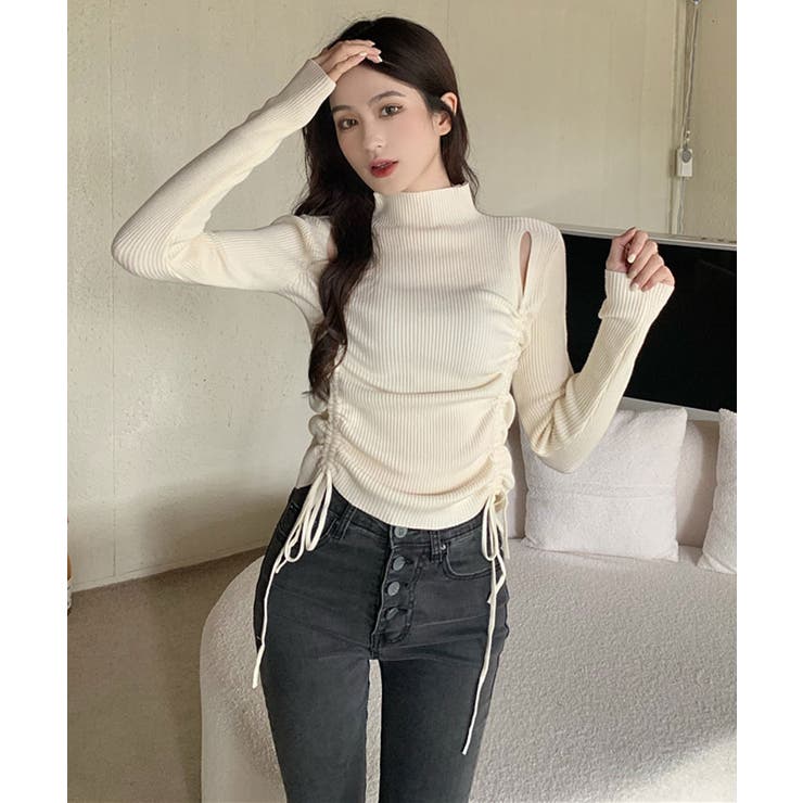 ショルダースリットギャザーリブ長袖トップス トップス 長袖 | kirakiraShop  | 詳細画像12 