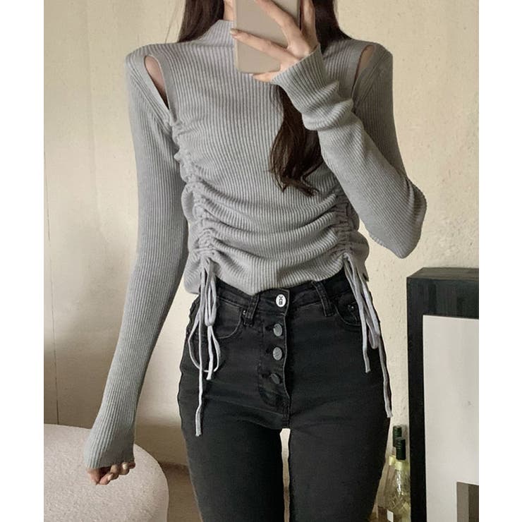 ショルダースリットギャザーリブ長袖トップス トップス 長袖 | kirakiraShop  | 詳細画像23 