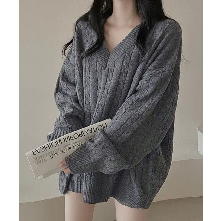 Vネックオーバーサイズニット トップス Vネック | kirakiraShop  | 詳細画像12 
