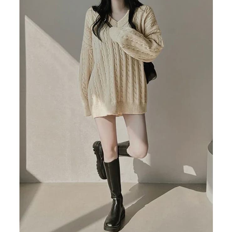 Vネックオーバーサイズニット トップス Vネック | kirakiraShop  | 詳細画像4 