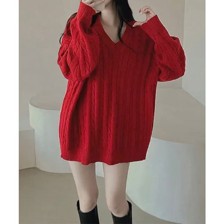 Vネックオーバーサイズニット トップス Vネック | kirakiraShop  | 詳細画像33 