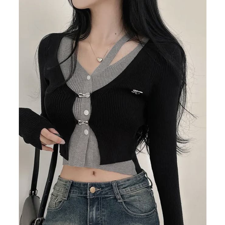 レイヤード風バイカラートップス トップス 長袖 | kirakiraShop  | 詳細画像2 